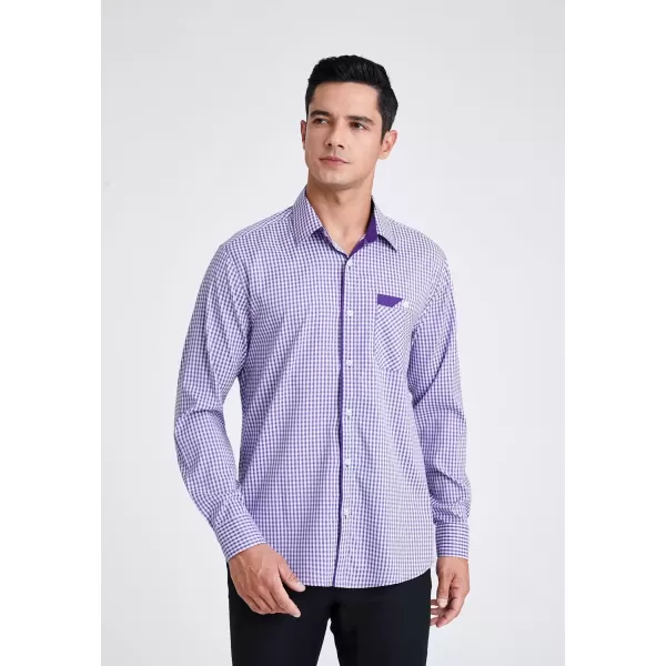 imageHISDERN Mens Plaid Button Down Shirt Long Sleeve Dress Shirts for Men Casual Wrinkle Free Regular Fit Work Shirt with PocketGpurple