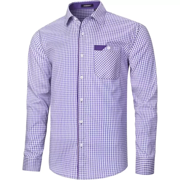 imageHISDERN Mens Plaid Button Down Shirt Long Sleeve Dress Shirts for Men Casual Wrinkle Free Regular Fit Work Shirt with PocketGpurple