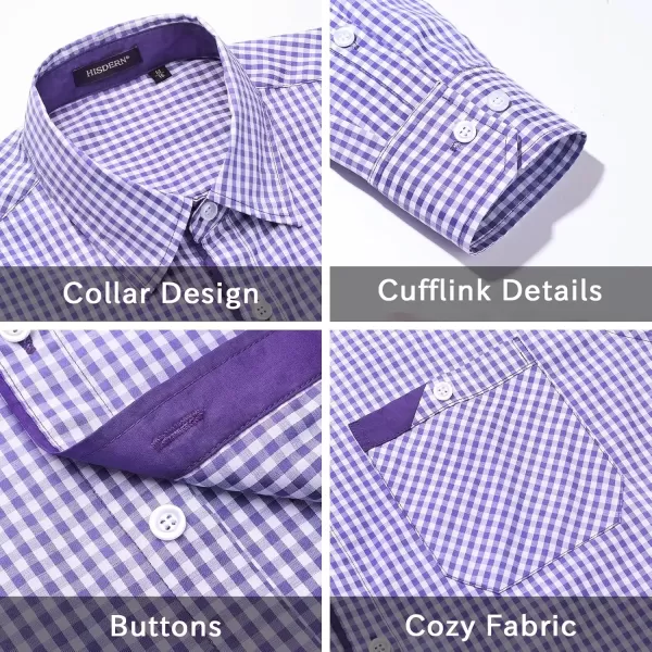 imageHISDERN Mens Plaid Button Down Shirt Long Sleeve Dress Shirts for Men Casual Wrinkle Free Regular Fit Work Shirt with PocketGpurple