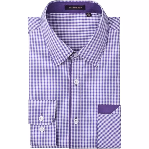 imageHISDERN Mens Plaid Button Down Shirt Long Sleeve Dress Shirts for Men Casual Wrinkle Free Regular Fit Work Shirt with PocketGpurple