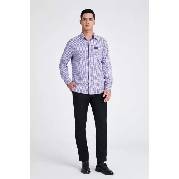 imageHISDERN Mens Plaid Button Down Shirt Long Sleeve Dress Shirts for Men Casual Wrinkle Free Regular Fit Work Shirt with PocketGpurple