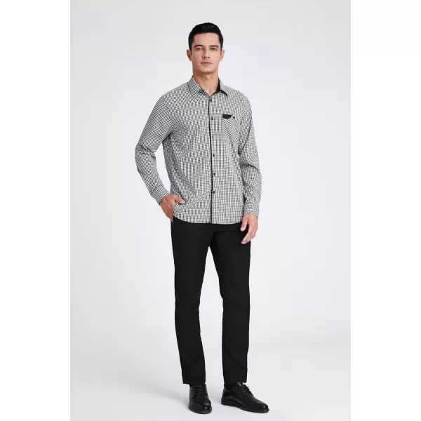 imageHISDERN Mens Plaid Button Down Shirt Long Sleeve Dress Shirts for Men Casual Wrinkle Free Regular Fit Work Shirt with PocketHblack