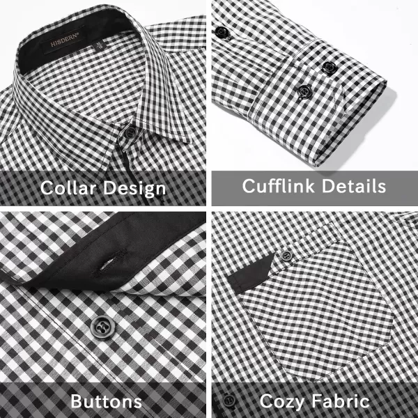 imageHISDERN Mens Plaid Button Down Shirt Long Sleeve Dress Shirts for Men Casual Wrinkle Free Regular Fit Work Shirt with PocketHblack