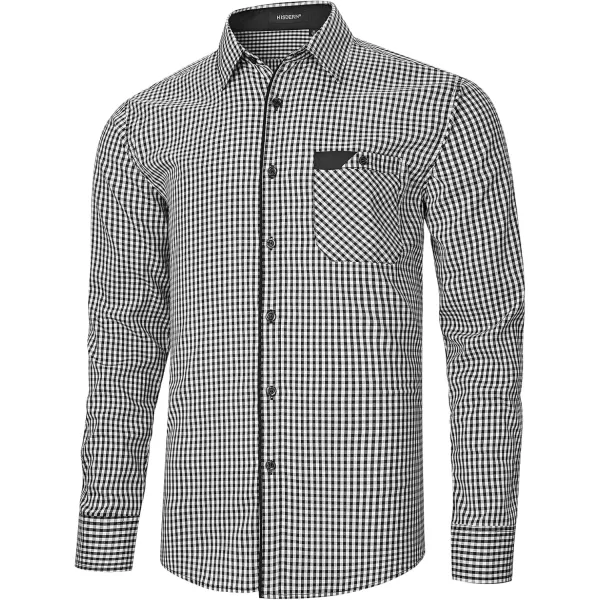 imageHISDERN Mens Plaid Button Down Shirt Long Sleeve Dress Shirts for Men Casual Wrinkle Free Regular Fit Work Shirt with PocketHblack