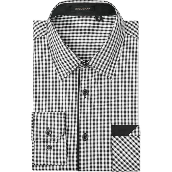 imageHISDERN Mens Plaid Button Down Shirt Long Sleeve Dress Shirts for Men Casual Wrinkle Free Regular Fit Work Shirt with PocketHblack