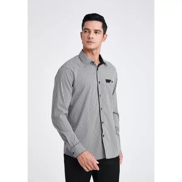 imageHISDERN Mens Plaid Button Down Shirt Long Sleeve Dress Shirts for Men Casual Wrinkle Free Regular Fit Work Shirt with PocketHblack