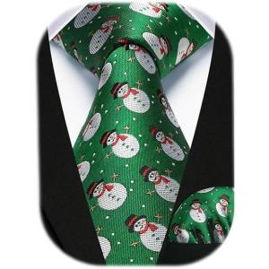 imageChristmas Ties for Men Festival Necktie Funny Vacation Xmas Tie Handkerchief Pocket Square Set for Holiday Party02green  White  Red 2