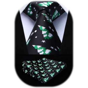imageChristmas Ties for Men Festival Necktie Funny Vacation Xmas Tie Handkerchief Pocket Square Set for Holiday Party06black  Green  White
