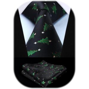 imageChristmas Ties for Men Festival Necktie Funny Vacation Xmas Tie Handkerchief Pocket Square Set for Holiday Party07black  Green