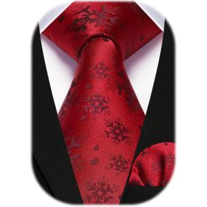 imageChristmas Ties for Men Festival Necktie Funny Vacation Xmas Tie Handkerchief Pocket Square Set for Holiday Party17red Snow