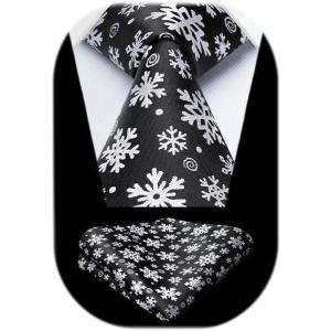 imageChristmas Ties for Men Festival Necktie Funny Vacation Xmas Tie Handkerchief Pocket Square Set for Holiday PartyBlack Snowflake