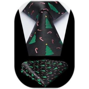 imageChristmas Ties for Men Festival Necktie Funny Vacation Xmas Tie Handkerchief Pocket Square Set for Holiday PartyBlack Tree