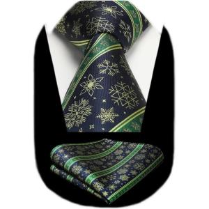 imageChristmas Ties for Men Festival Necktie Funny Vacation Xmas Tie Handkerchief Pocket Square Set for Holiday PartyBlue