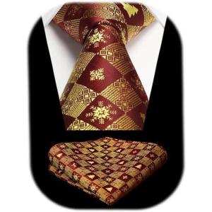 imageChristmas Ties for Men Festival Necktie Funny Vacation Xmas Tie Handkerchief Pocket Square Set for Holiday PartyBurgundy  Gold Snowflake