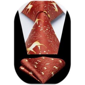 imageChristmas Ties for Men Festival Necktie Funny Vacation Xmas Tie Handkerchief Pocket Square Set for Holiday PartyBurgundy Reindeer