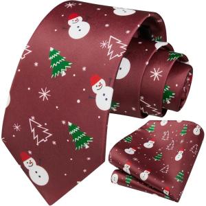 imageChristmas Ties for Men Festival Necktie Funny Vacation Xmas Tie Handkerchief Pocket Square Set for Holiday PartyBurgundy Snowman