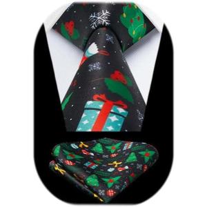 imageChristmas Ties for Men Festival Necktie Funny Vacation Xmas Tie Handkerchief Pocket Square Set for Holiday PartyDark Green
