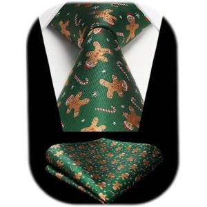 imageChristmas Ties for Men Festival Necktie Funny Vacation Xmas Tie Handkerchief Pocket Square Set for Holiday PartyGreen