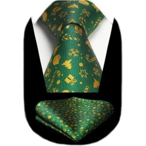 imageChristmas Ties for Men Festival Necktie Funny Vacation Xmas Tie Handkerchief Pocket Square Set for Holiday PartyGreen Gift Box