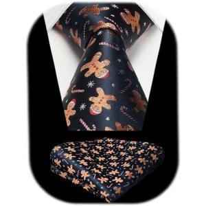 imageChristmas Ties for Men Festival Necktie Funny Vacation Xmas Tie Handkerchief Pocket Square Set for Holiday PartyNavy Blue