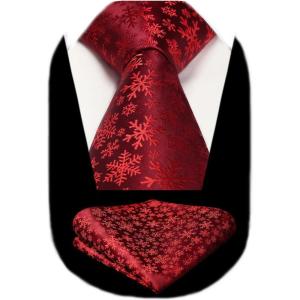 imageChristmas Ties for Men Festival Necktie Funny Vacation Xmas Tie Handkerchief Pocket Square Set for Holiday PartyRed Snowflakes