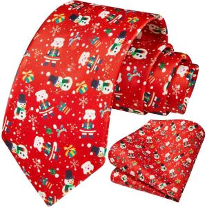 imageChristmas Ties for Men Festival Necktie Funny Vacation Xmas Tie Handkerchief Pocket Square Set for Holiday PartyRed Snowman Box