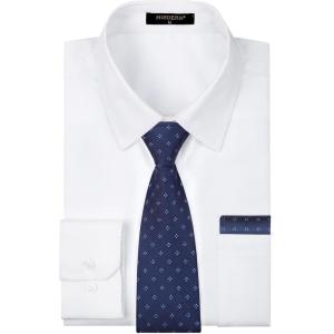 imageHISDERN Mens Dress Shirt Long Sleeve Matching Tie and Pocket Square Set Classic Button Down Formal Business ShirtsHwhitePlaid