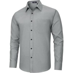 imageHISDERN Mens Dress Shirts Long Sleeve Button Down Shirts for Men Oxford Business Casual Formal Collared Shirt with PocketGrey