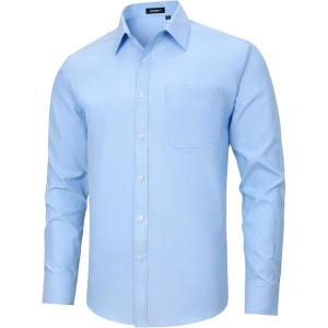 imageHISDERN Mens Dress Shirts Long Sleeve Button Down Shirts for Men Oxford Business Casual Formal Collared Shirt with PocketLight Blue