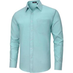 imageHISDERN Mens Dress Shirts Long Sleeve Button Down Shirts for Men Oxford Business Casual Formal Collared Shirt with PocketLight Green
