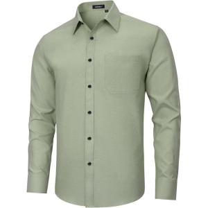 imageHISDERN Mens Dress Shirts Long Sleeve Button Down Shirts for Men Oxford Business Casual Formal Collared Shirt with PocketOlive Green