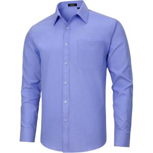 imageHISDERN Mens Dress Shirts Long Sleeve Button Down Shirts for Men Oxford Business Casual Formal Collared Shirt with PocketRoyal Blue