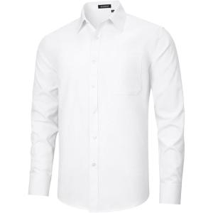 imageHISDERN Mens Dress Shirts Long Sleeve Button Down Shirts for Men Oxford Business Casual Formal Collared Shirt with PocketWhite