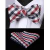 imageBow Ties for Men Check Plaid Self Tie Bow Tie and Pocket Square Bowtie Formal Tuxedo Wedding Bowties Handkerchief SetB04 Red  Grey White