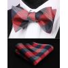 imageBow Ties for Men Check Plaid Self Tie Bow Tie and Pocket Square Bowtie Formal Tuxedo Wedding Bowties Handkerchief SetB06 Red Grey 2