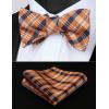 imageBow Ties for Men Check Plaid Self Tie Bow Tie and Pocket Square Bowtie Formal Tuxedo Wedding Bowties Handkerchief SetC04 OrangeN