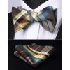 imageBow Ties for Men Check Plaid Self Tie Bow Tie and Pocket Square Bowtie Formal Tuxedo Wedding Bowties Handkerchief SetC06 Yellow  Brown