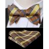 imageBow Ties for Men Check Plaid Self Tie Bow Tie and Pocket Square Bowtie Formal Tuxedo Wedding Bowties Handkerchief SetC07 Brown