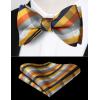 imageBow Ties for Men Check Plaid Self Tie Bow Tie and Pocket Square Bowtie Formal Tuxedo Wedding Bowties Handkerchief SetC09 Orange Yellow Grey