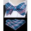 imageBow Ties for Men Check Plaid Self Tie Bow Tie and Pocket Square Bowtie Formal Tuxedo Wedding Bowties Handkerchief SetD01 PinkAqua