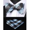 imageBow Ties for Men Check Plaid Self Tie Bow Tie and Pocket Square Bowtie Formal Tuxedo Wedding Bowties Handkerchief SetE02 Light Blue  Grey