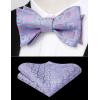 imageBow Ties for Men Check Plaid Self Tie Bow Tie and Pocket Square Bowtie Formal Tuxedo Wedding Bowties Handkerchief SetF02 Light Purple