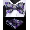 imageBow Ties for Men Check Plaid Self Tie Bow Tie and Pocket Square Bowtie Formal Tuxedo Wedding Bowties Handkerchief SetF03 PurpleGrey