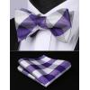 imageBow Ties for Men Check Plaid Self Tie Bow Tie and Pocket Square Bowtie Formal Tuxedo Wedding Bowties Handkerchief SetF07 Purple  White