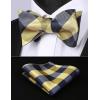 imageBow Ties for Men Check Plaid Self Tie Bow Tie and Pocket Square Bowtie Formal Tuxedo Wedding Bowties Handkerchief SetH01 Yellow Grey