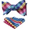 imageBow Ties for Men Check Plaid Self Tie Bow Tie and Pocket Square Bowtie Formal Tuxedo Wedding Bowties Handkerchief SetB07 Yellow  Blue  Red