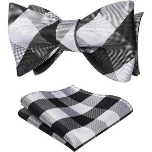 imageBow Ties for Men Check Plaid Self Tie Bow Tie and Pocket Square Bowtie Formal Tuxedo Wedding Bowties Handkerchief Set01black  White