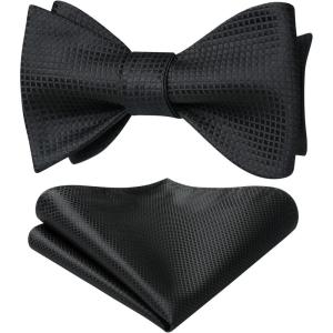 imageBow Ties for Men Check Plaid Self Tie Bow Tie and Pocket Square Bowtie Formal Tuxedo Wedding Bowties Handkerchief Set01black