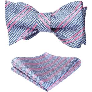 imageBow Ties for Men Check Plaid Self Tie Bow Tie and Pocket Square Bowtie Formal Tuxedo Wedding Bowties Handkerchief SetA02 Pink