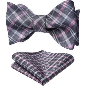 imageBow Ties for Men Check Plaid Self Tie Bow Tie and Pocket Square Bowtie Formal Tuxedo Wedding Bowties Handkerchief SetA03 Pink  Gray